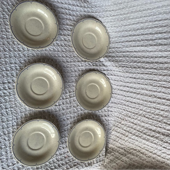 Vintage stoneware tea set tea cups & saucers white geese with bows speckled - Picture 9 of 16